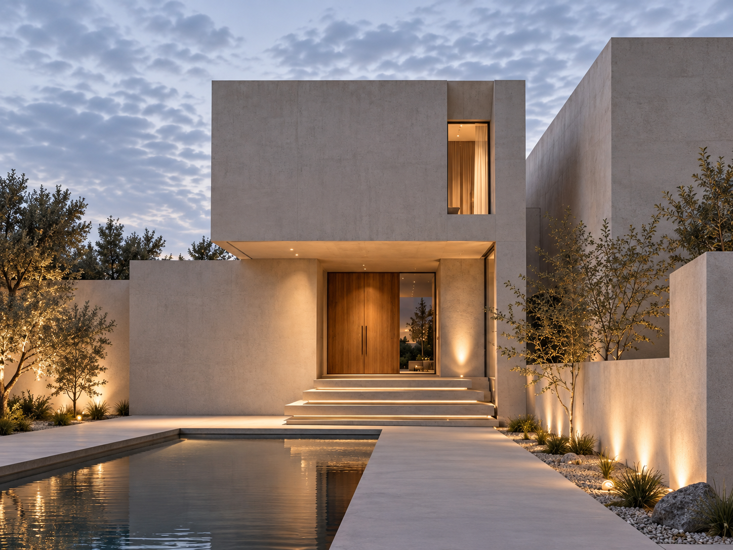 Minimalist concrete residence with reflecting pool